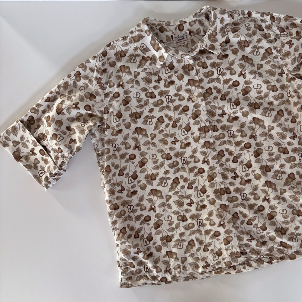 Vtg 1950s Shapely Cotton RollUp Sleeve Collared Harvest Fall Autumn Thanksgiving - Picture 10 of 11
